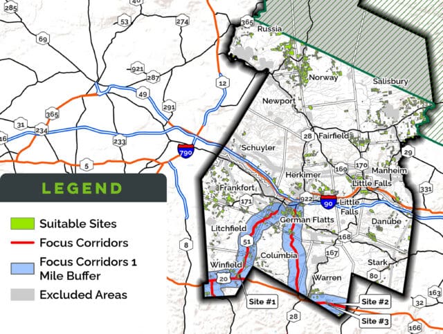 A graphical map with pins and a legend