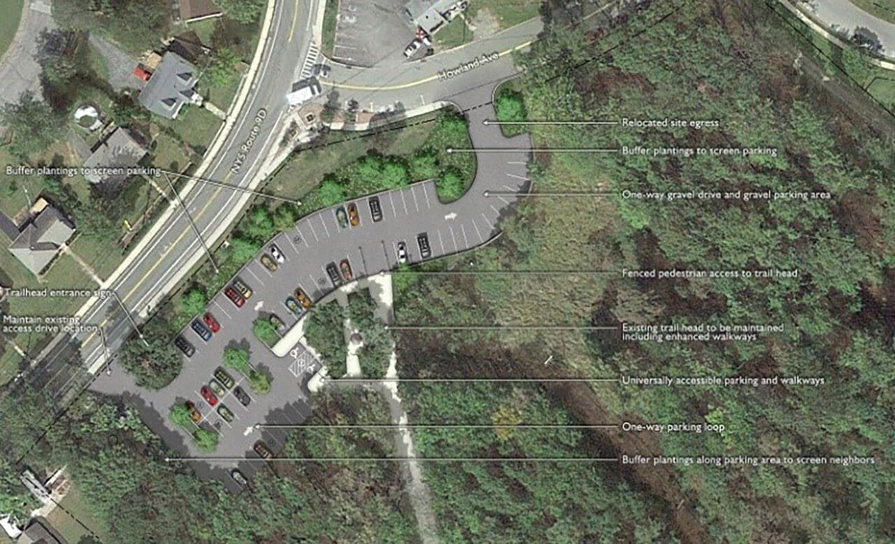 An aerial rendering of a parking lot 