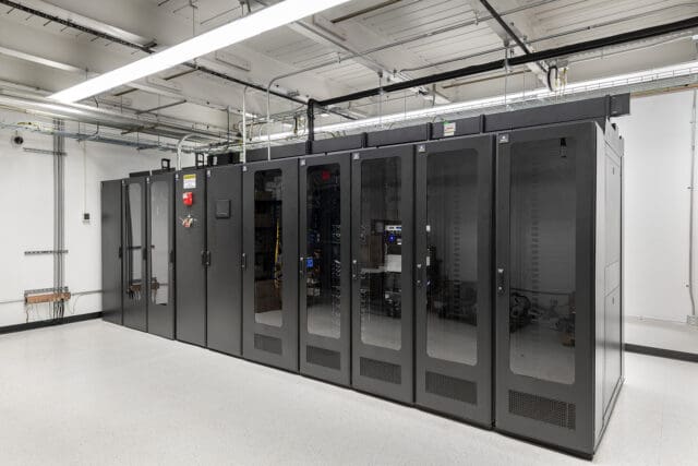 A photograph of computer processing units within a data center