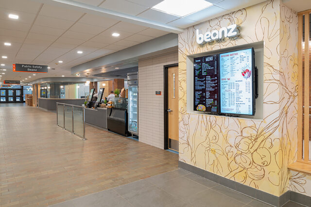 Menu screen at Beanz Cafe inside the Rochester Institute of Technology's Grace Watson Dining Hall.