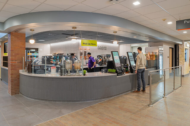 Order pick-up counter at Beanz Cafe inside the Rochester Institute of Technology's Grace Watson Dining Hall.