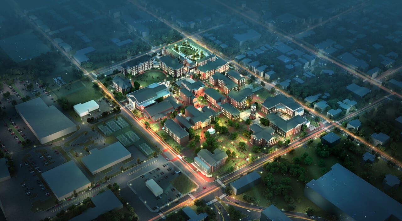 A photo-realistic master plan of William Peace University.