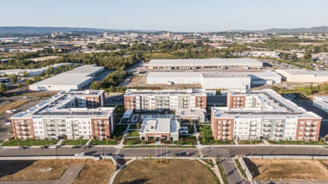 An aerial photograph of Borough 33, a multi-family housing development in Chattanooga, TN
