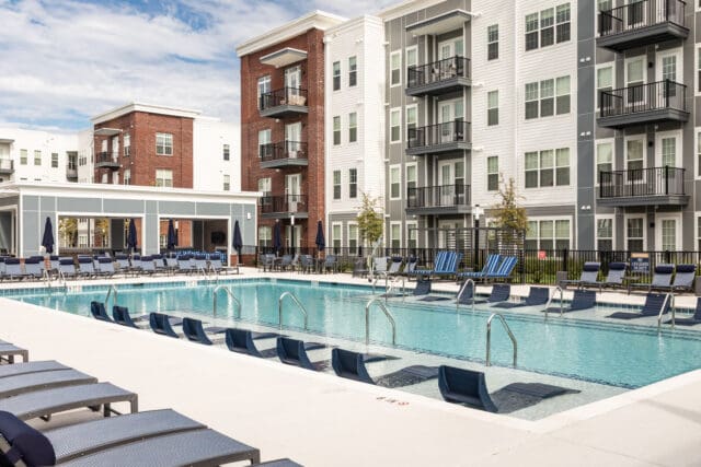 A photograph of the swimming pool area of Borough 33, a multi-family housing development in Chattanooga, TN