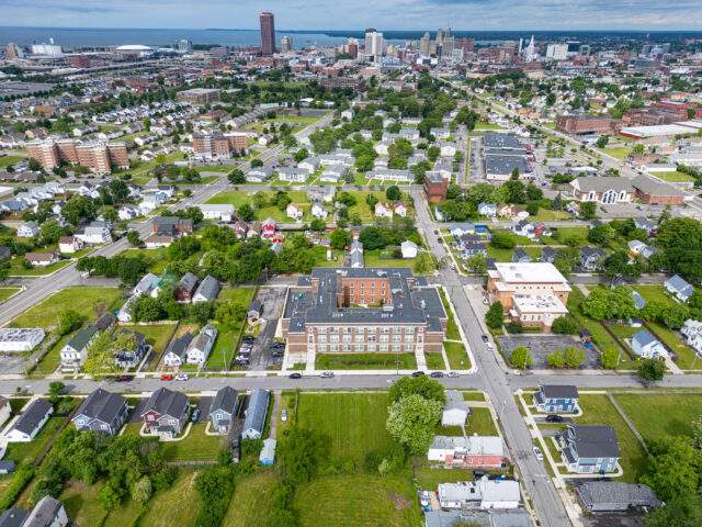 aerial photo of the former Buffalo Public School 75 building