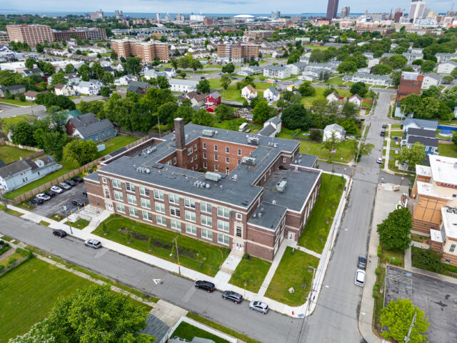 aerial photo of the former Buffalo Public School 75 building