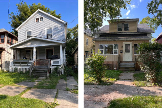 Houses of varying condition in the Mid-City neighborhood of Niagara Falls, NY