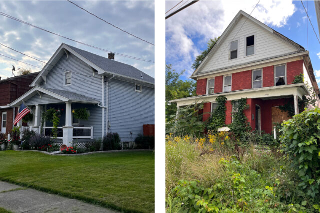 Houses of varying condition in the Mid-City neighborhood of Niagara Falls, NY