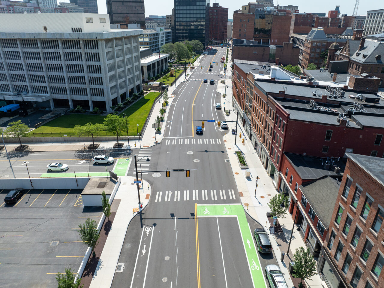 Aerial photo of State Street in Rochester, NY