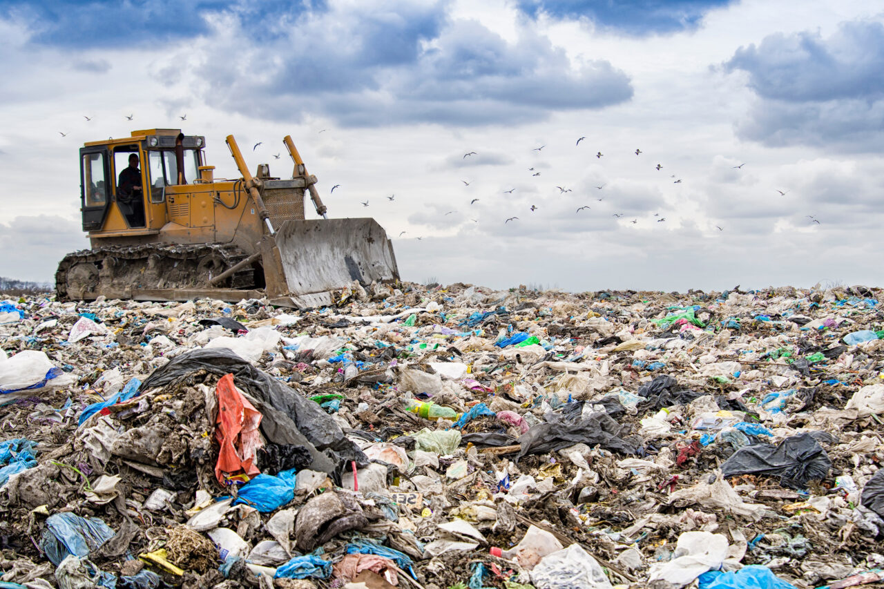 Bulldozer in a landfill