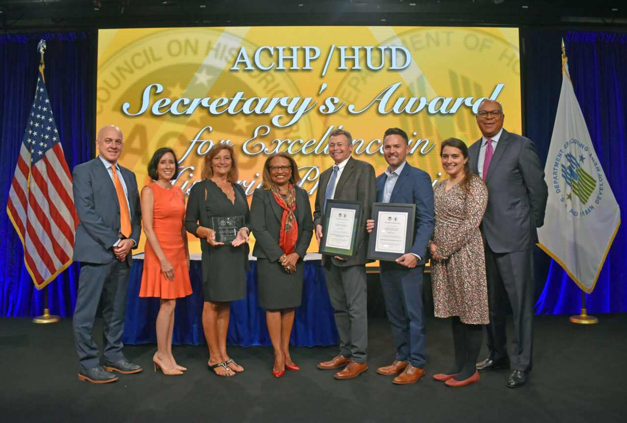 A group of LaBella employees accepting the 2024 ACHP/HUD Secretary’s Award for Excellence in Historic Preservation the BPS #75 Adaptive Reuse project. 