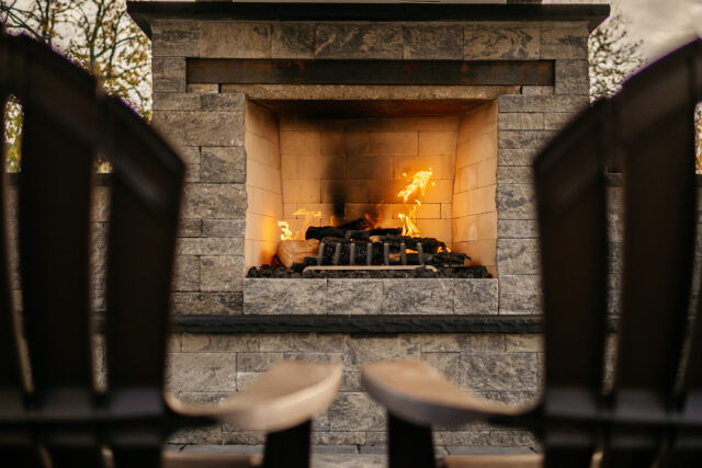 A photograph of an outdoor fireplace