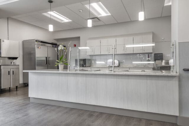 A photograph of a kitchen/dining hall area at the Catholic Health LIFE Adult Day Center in Buffalo, NY