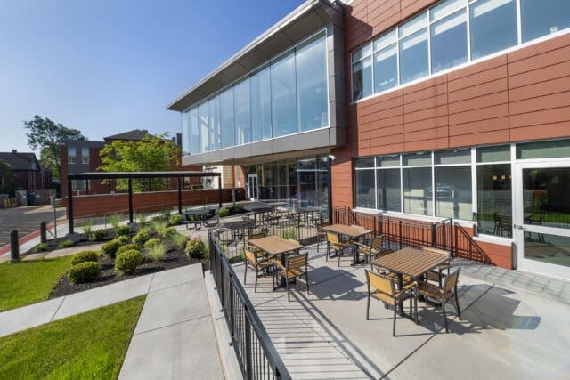 A photograph of the front of the Catholic Health LIFE Adult Day Center facility in Buffalo, NY