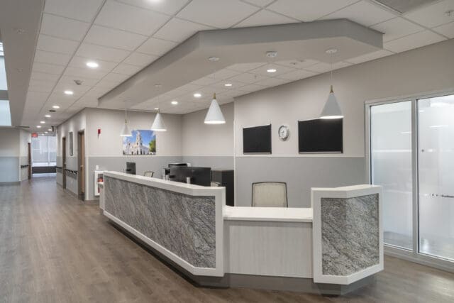 A photograph of the reception desk at the Catholic Health LIFE Adult Day Center in Buffalo, NY
