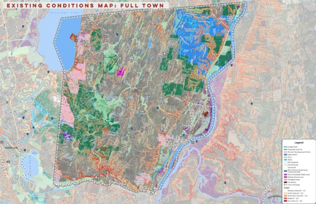 A map showing existing conditions of open space and trails in the Town of Stillwater, NY