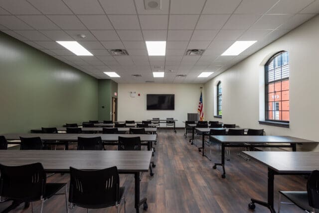 A photograph of a classroom inside the Great Sacandaga Lake Firehouse in Northville, NY
