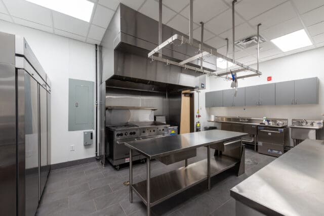 A photograph of a commercial kitchen inside the Great Sacandaga Lake Firehouse in Northville, NY