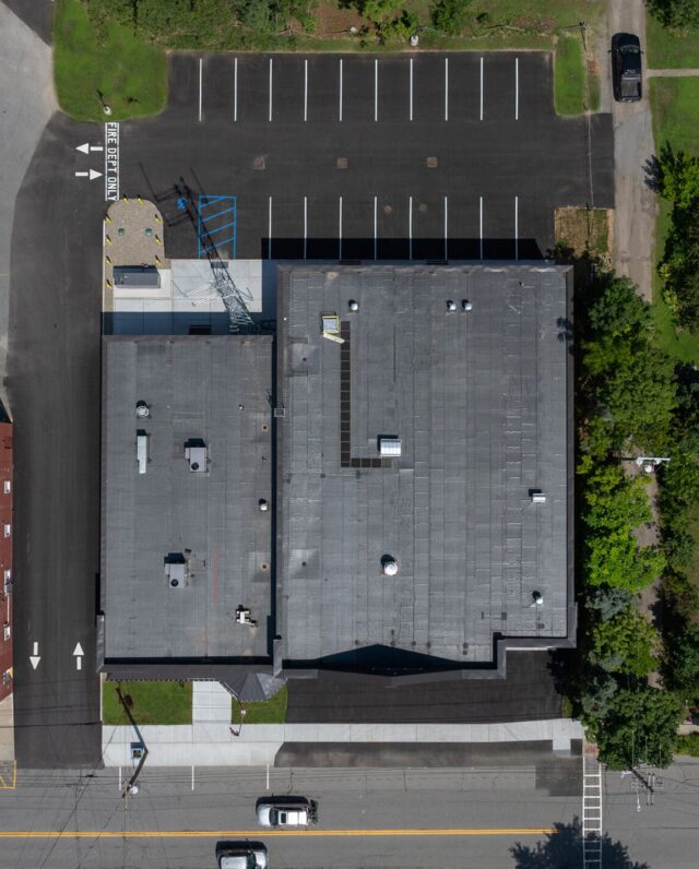 Aa aerial photograph of the Great Sacandaga Lake Firehouse in Northville, NY, demonstrating the property constraints.