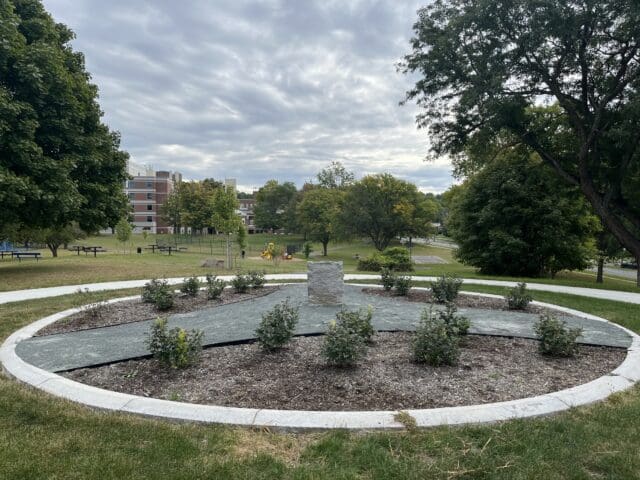 A photograph of a circular memorial