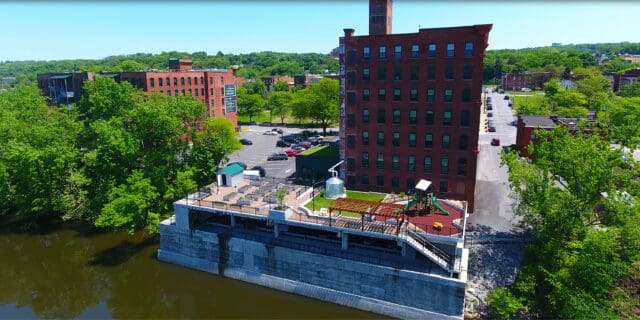 An aerial photograph of the sky garden at Tapestry on the Hudson in Troy, NY