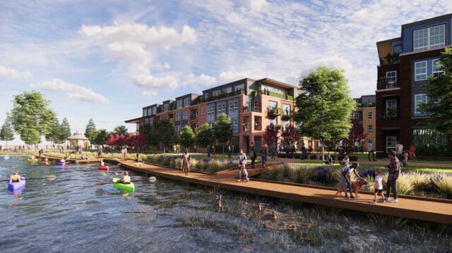 A photo-realistic conceptual rendering of potential development at Creekside Park