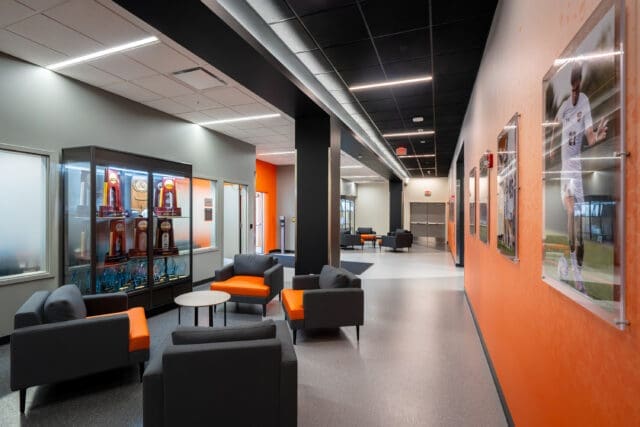 A photograph of the athlete lobby in RIT's Judson Stadium