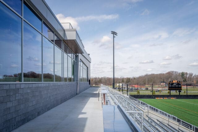 A photograph of seating at Judson Stadium