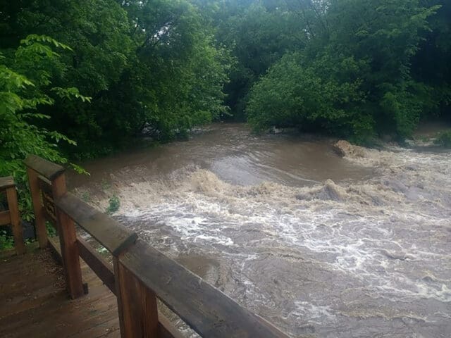 A photograph of Pike Dam along the Wiscoy Creek in Pike, NY