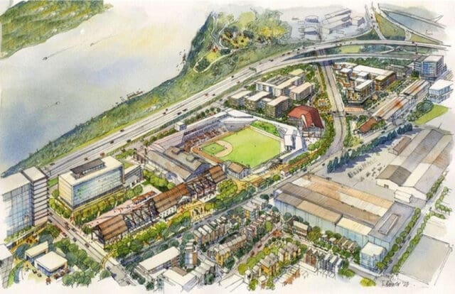 An artist sketch of Erlanger Park and the surrounding development