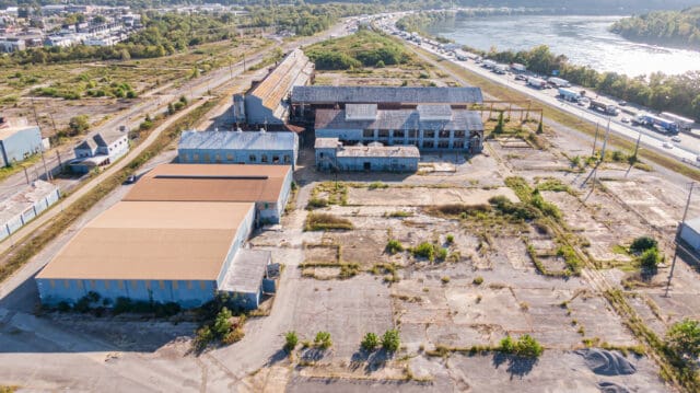 An aerial photograph of the US Pipe site in Chattanooga, TN