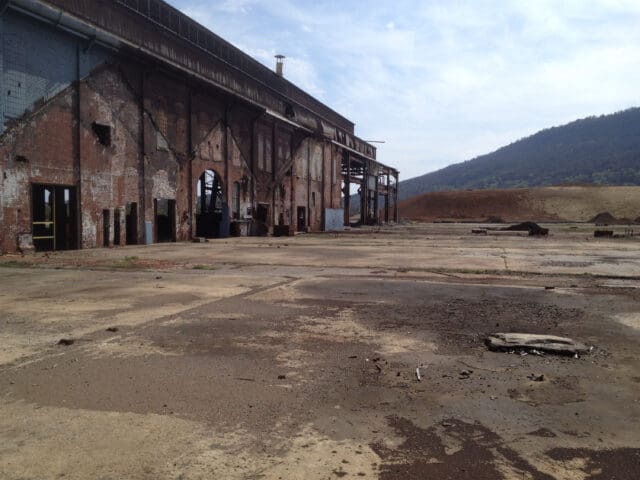 A photograph of an abandoned building at the US Pipe site in Chattanooga, TN