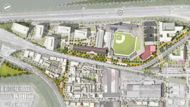An aerial rendering of the new Erlanger Park