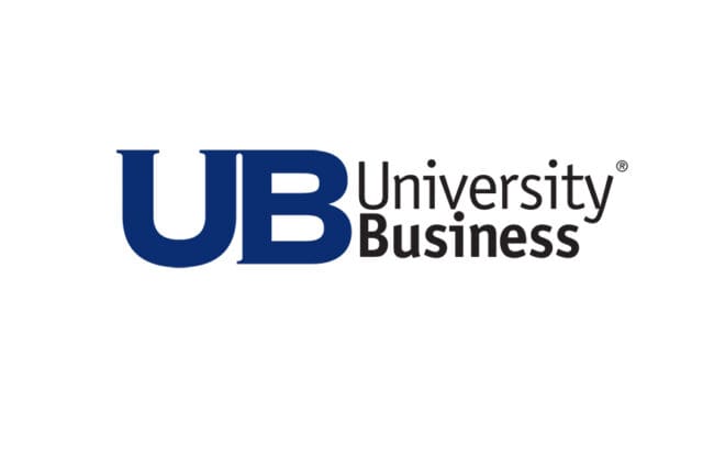 A graphic logo of the letters U B in blue with 
