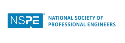 A blue logo with NSPE on the left and the words National Society of Professional Engineers on the right