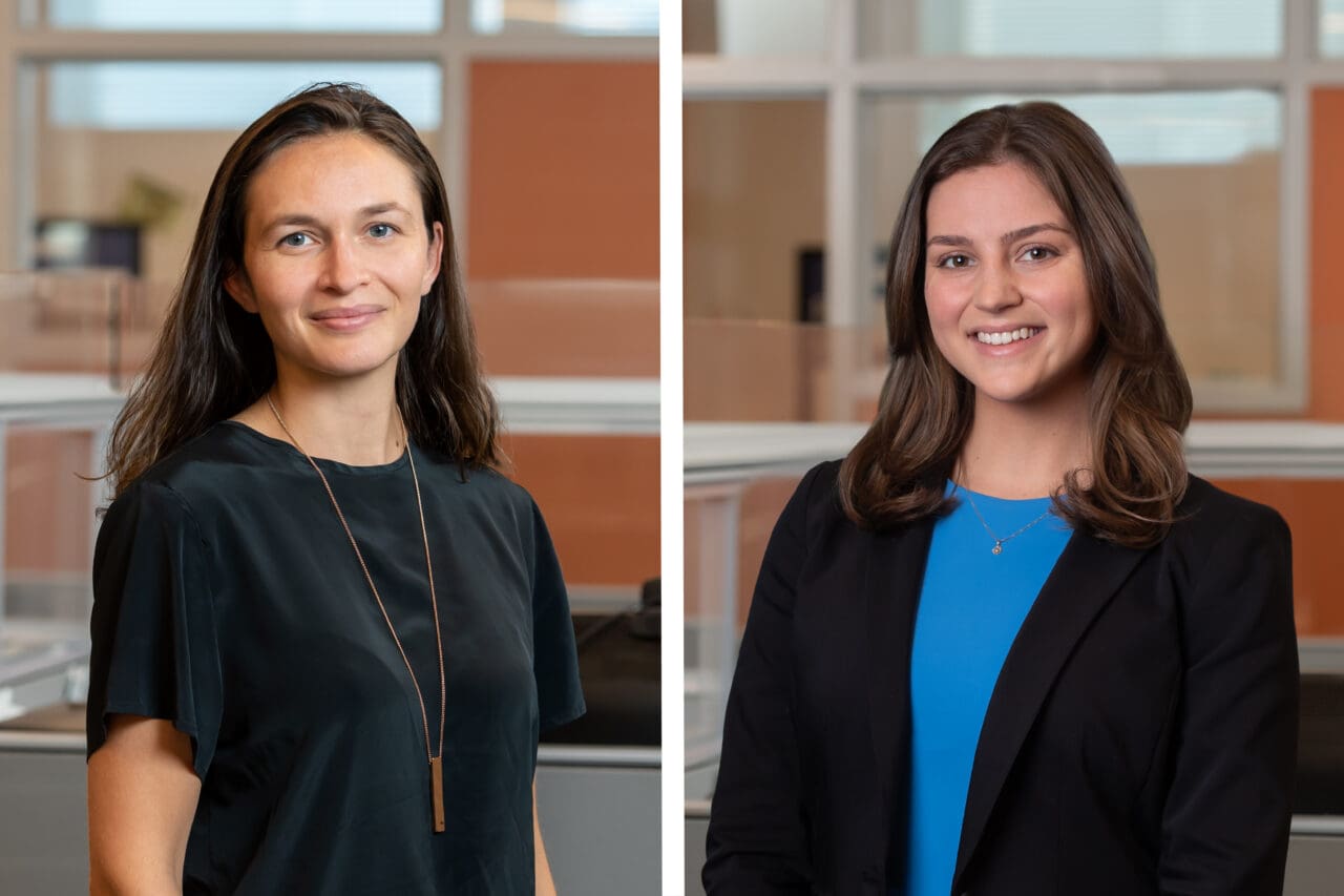 Side-by-side professional headshots of Norabelle Greenberger (left) and Mirren Galway (right)