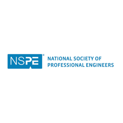 A graphic logo that says NSPE in a blue block alongside National Society of Professional Engineers